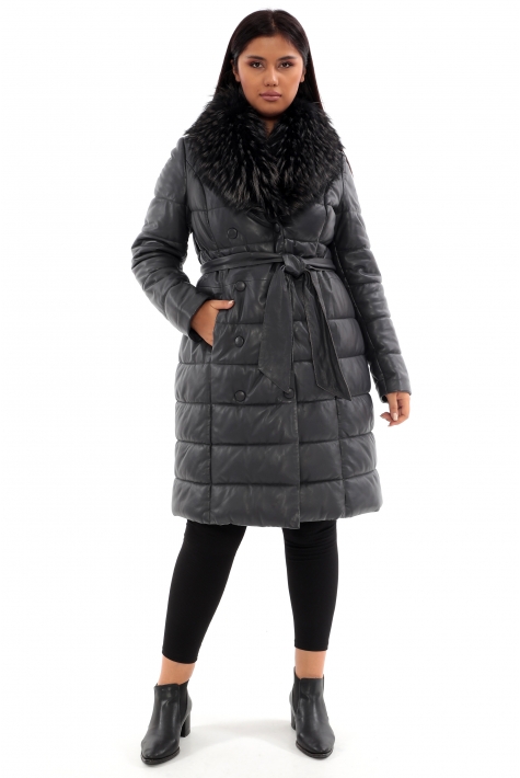 Женское кожаное пальто из натуральной кожи с воротником, отделка енот 8022257