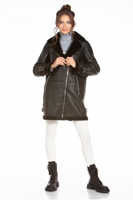 Женская кожаная куртка из эко-кожи с воротником, отделка искусственный мех